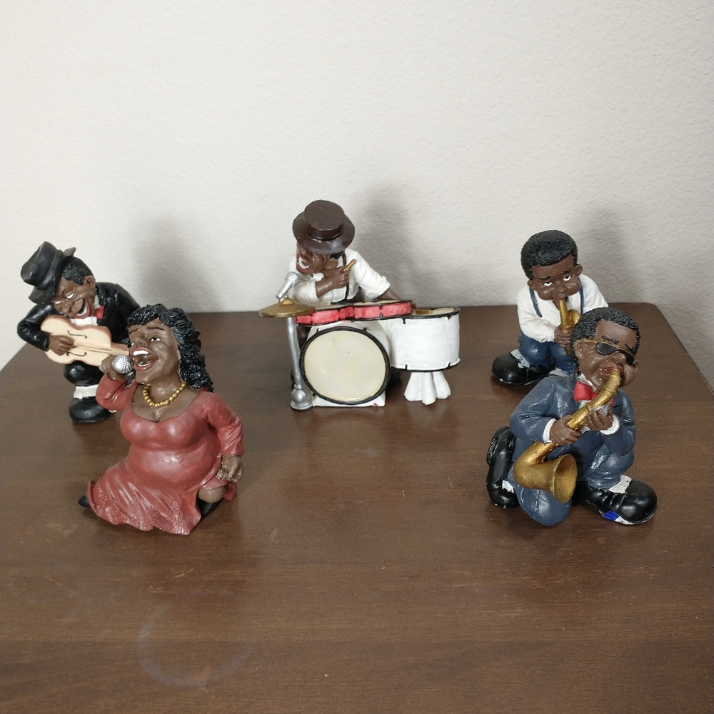 Vintage New Orleans Jazz Figurines Resin Horn, Guitar, Drum Singer Lot of 5